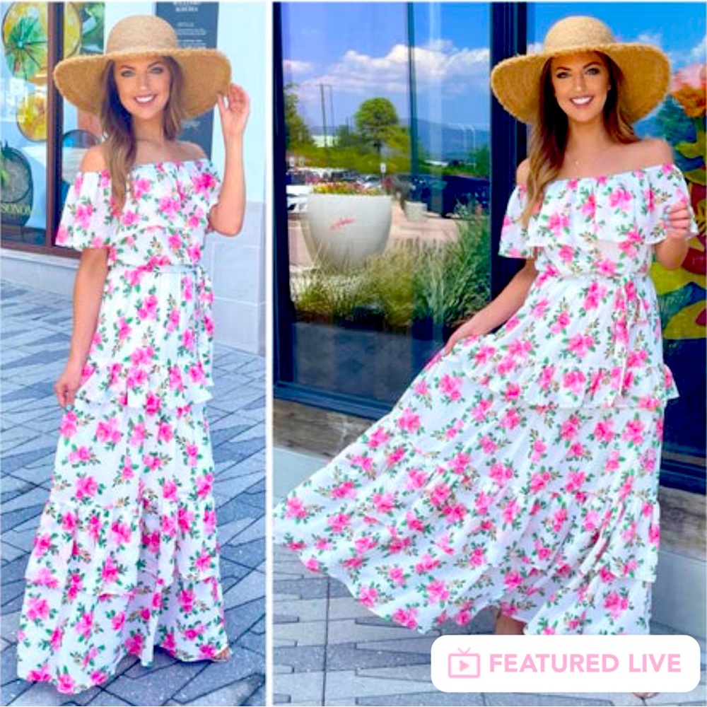 NWT women’s floral tiered off the shoulder dress small